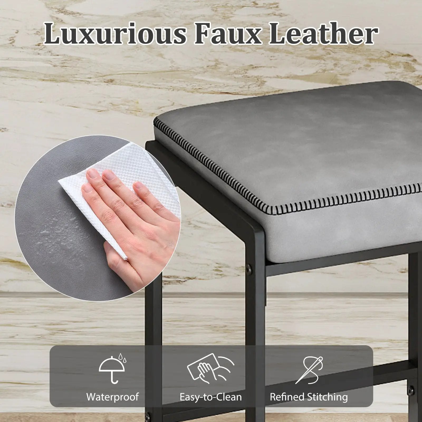 26 inch Bar Stools Set of 4 Counter Height Barstools with Faux Leather Upholstered Seat by DirectDeals