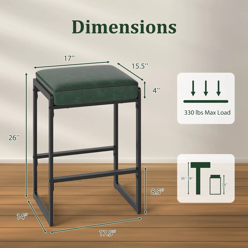 26 inch Bar Stools Set of 4 Counter Height Barstools with Faux Leather Upholstered Seat by DirectDeals