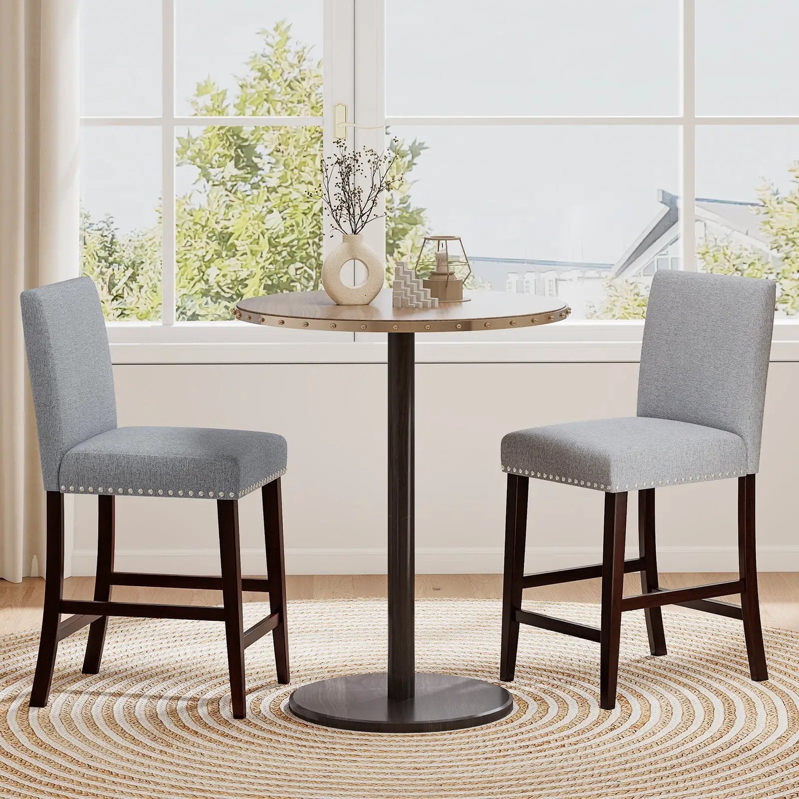 26 inch Counter Height Chairs Set of 2 with Padded Seat and Backrest-Gray by DirectDeals