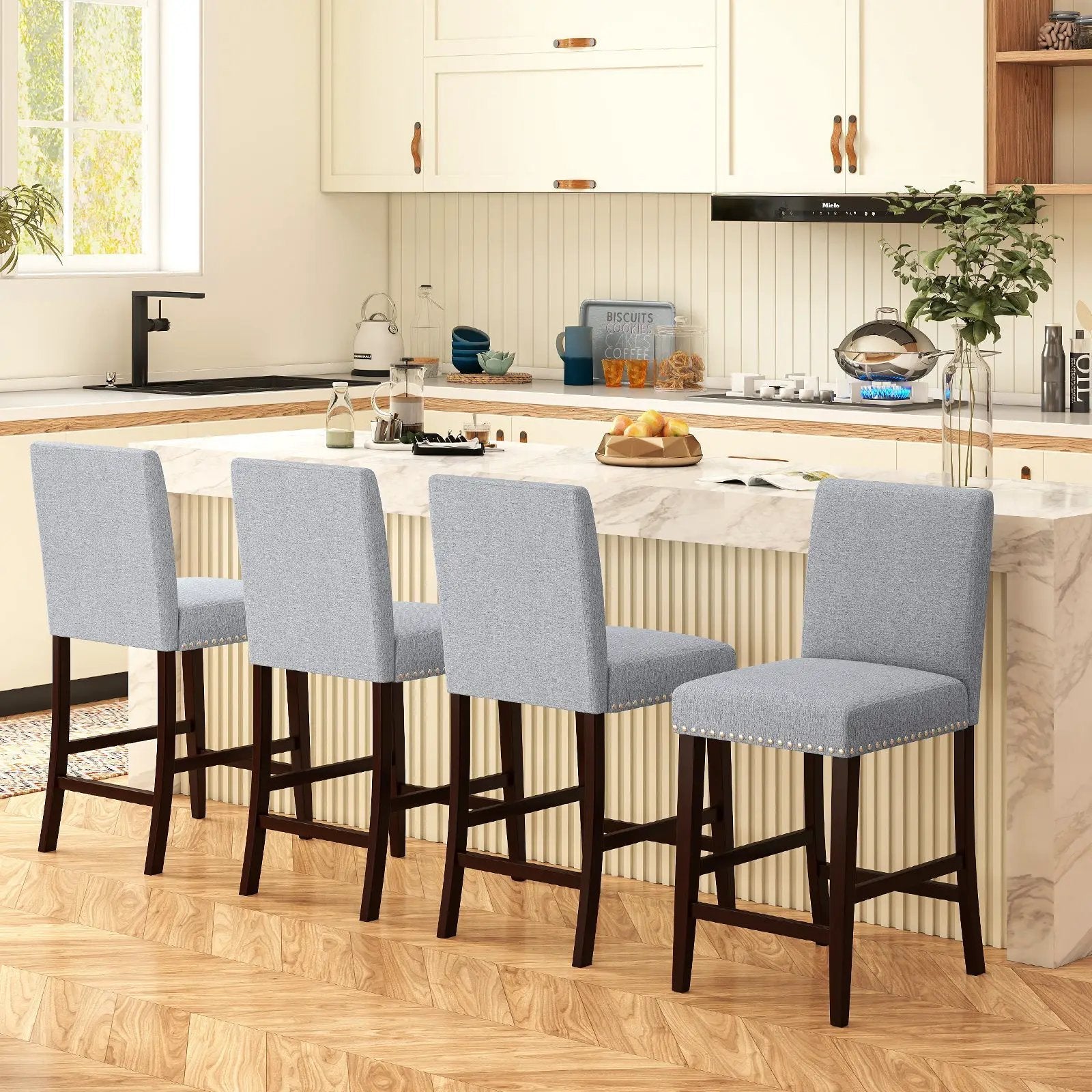 26 inch Counter Height Chairs Set of 2 with Padded Seat and Backrest-Gray by DirectDeals
