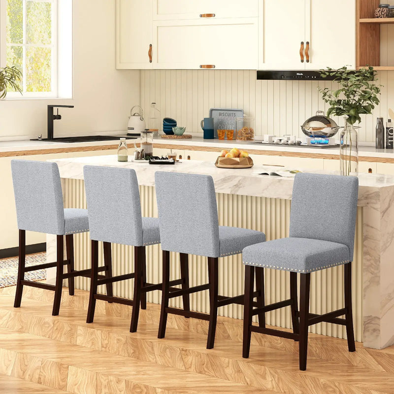 26 inch Counter Height Chairs Set of 2 with Padded Seat and Backrest-Gray by DirectDeals