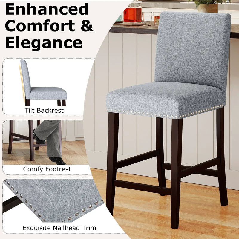 26 inch Counter Height Chairs Set of 2 with Padded Seat and Backrest-Gray by DirectDeals