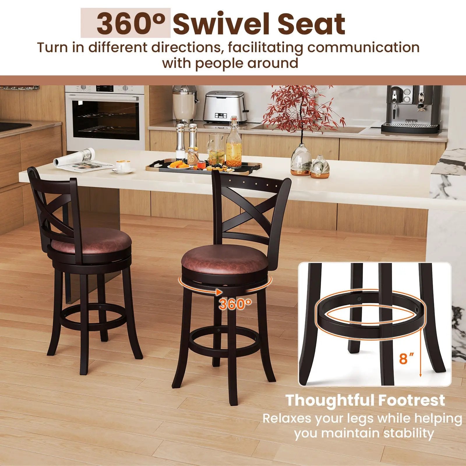 26/30 Inch Swivel Bar Stools Set of 2 Bar Chairs with Padded Seat by DirectDeals