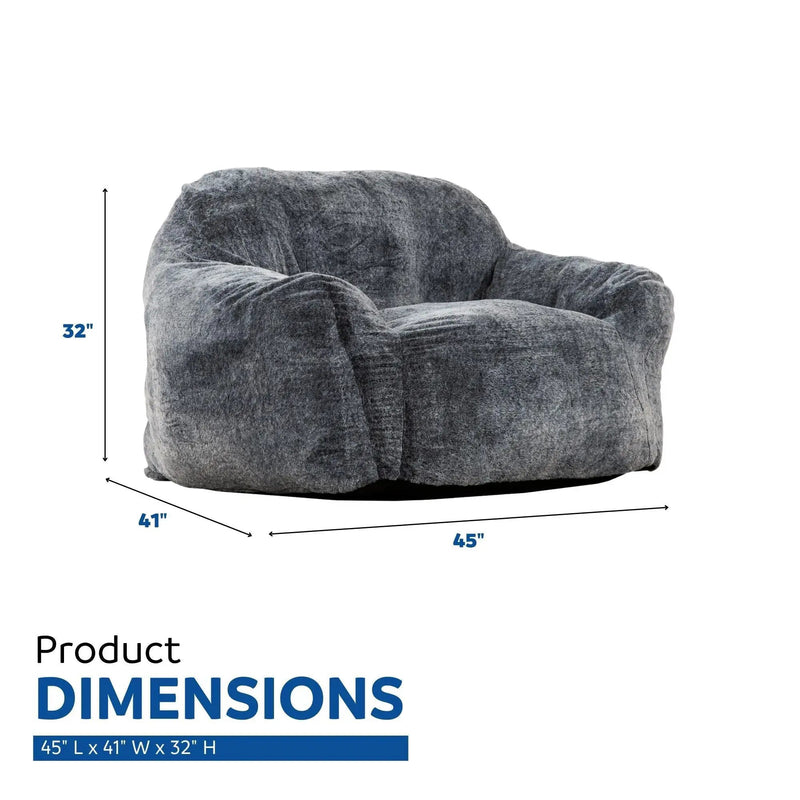 Living Room Bean Bag Sofa Chair With Memory Foam Fillings, Soft Upholstered Bean Bag Armchair - Black / Gray by HouseOfZazla