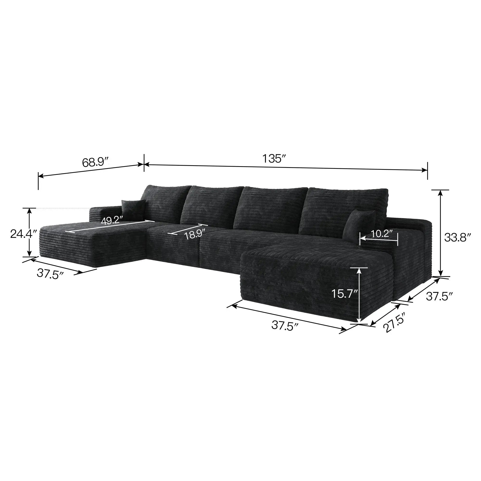 135" Cloud Sectional Sofa with 1 Ottoman by HouseOfZazla