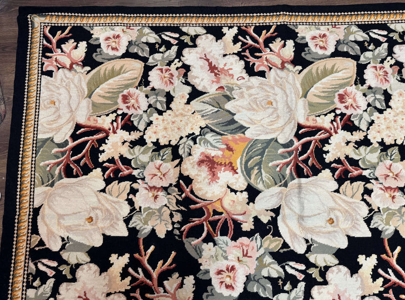 Palace Size Needlepoint Rug 13x17, Extra Large Wool Floral Handmade Carpet, European Design, Botanical by Jewel Rugs