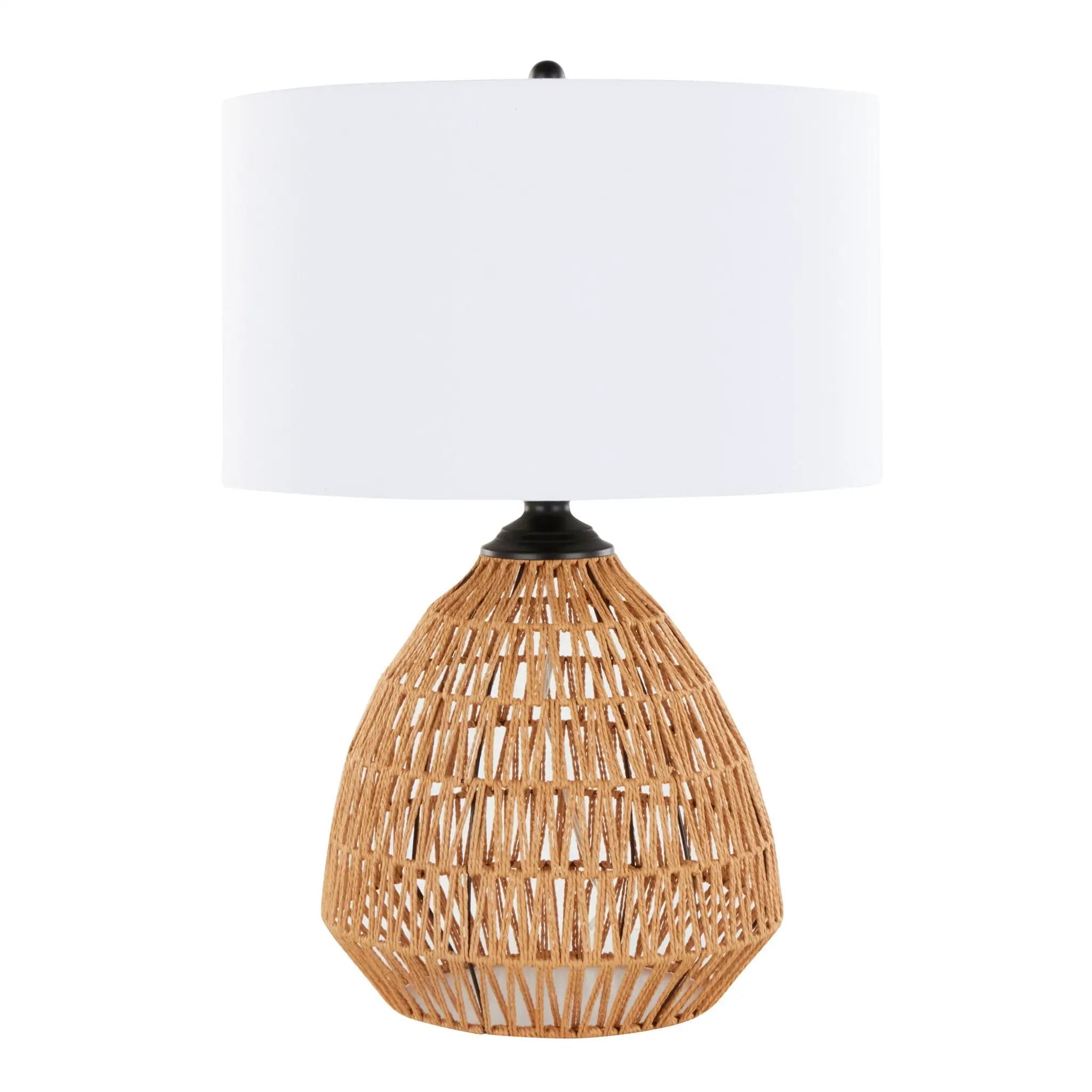 Congo - Contemporary Rattan Table Lamp - Natural / Matte Black / White by HouseOfZazla