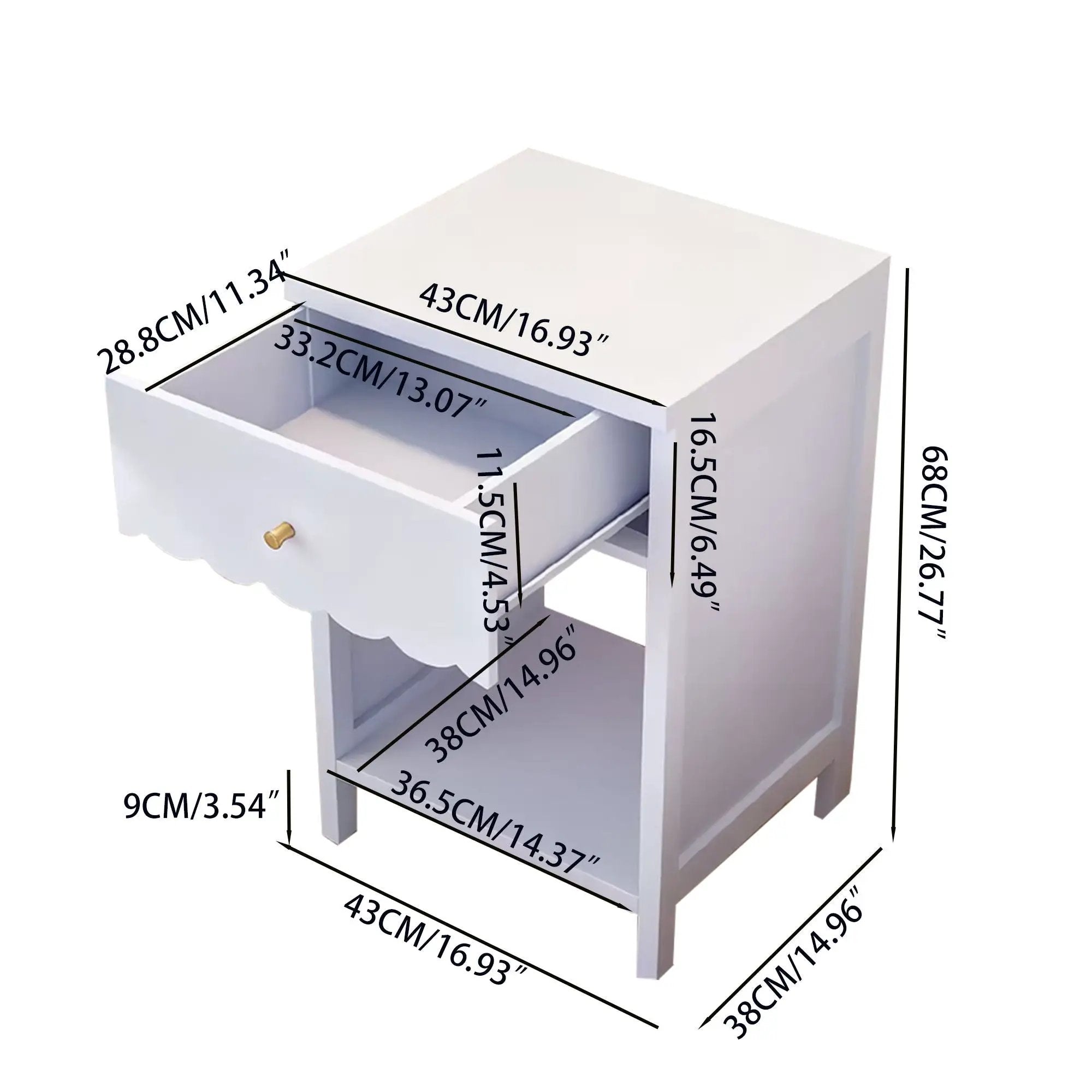 Nightstand With Drawer And Open Shelf, Scalloped Edge Bedside Table by Unique Piece Furniture