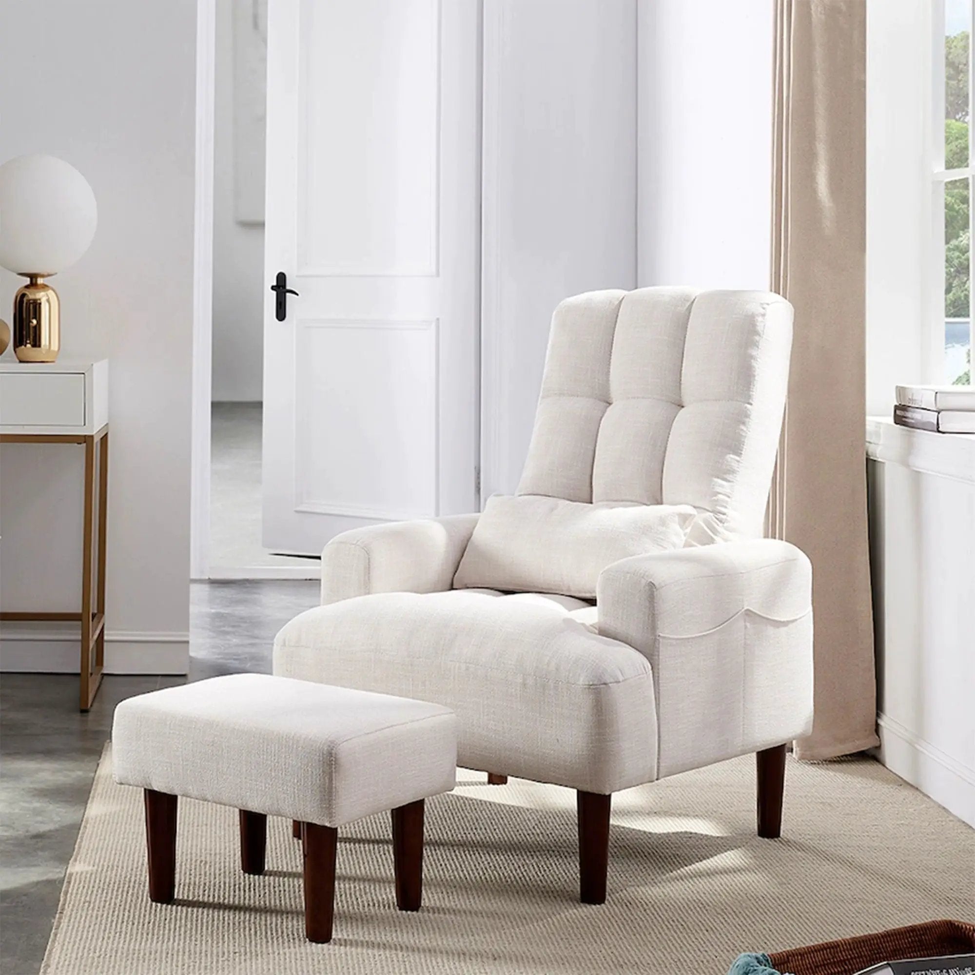 Living Room Sofa Single Chair And Ottoman, Modern Multi-Function Fabric Living Room Sofa Lounge Chair Bed And Stool. Soft Leisure Single Chair Adjustable Into 5 Angles With Sofa Bed by HouseOfZazla