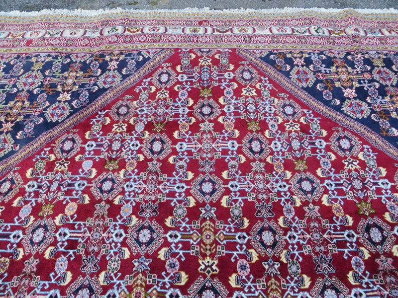 Oversized Persian Shiraz Tribal Rug 13x19, Palace Sized Oriental Carpet, Handmade Hand-Knotted X Large Rug, Red Blue Cream, Allover Herati Pattern by Jewel Rugs