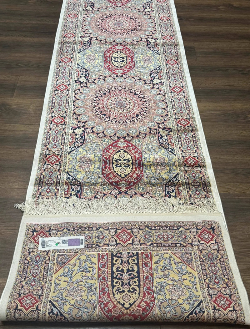 Turkish Silk Runner Rug 2.6 x 10, Dome Design, Hereke Runner, Bamboo Silk, New by Jewel Rugs