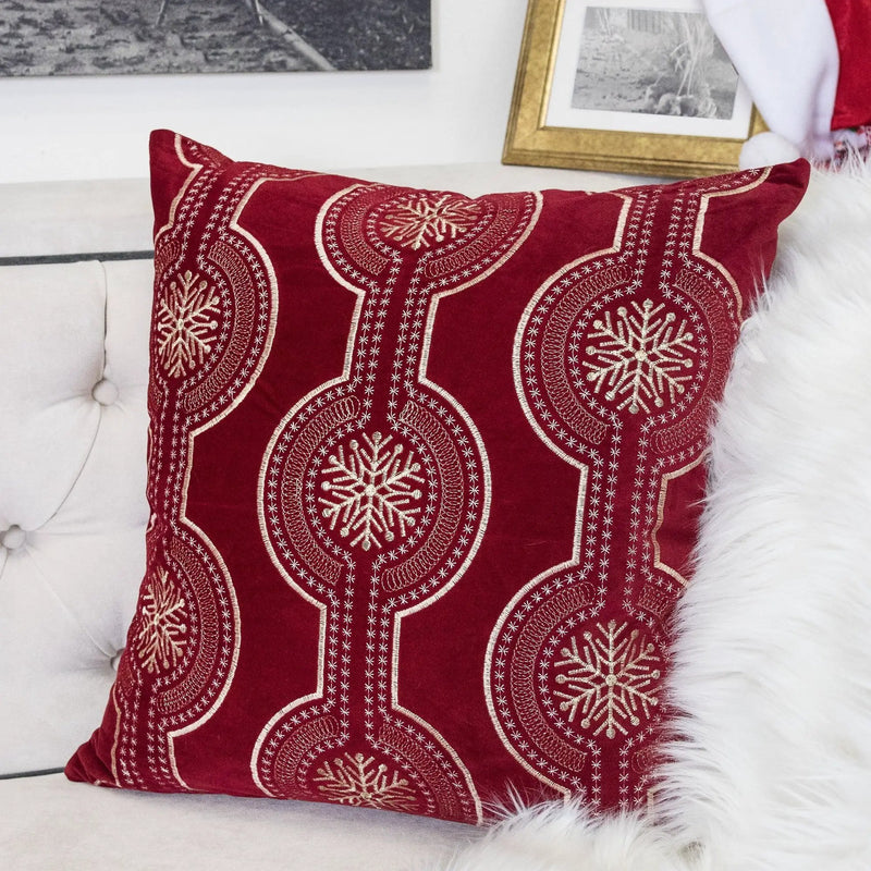Red Holiday Embroidered Velvet Throw Pillow with Insert 20x20 Set of 2 by HouseOfZazla