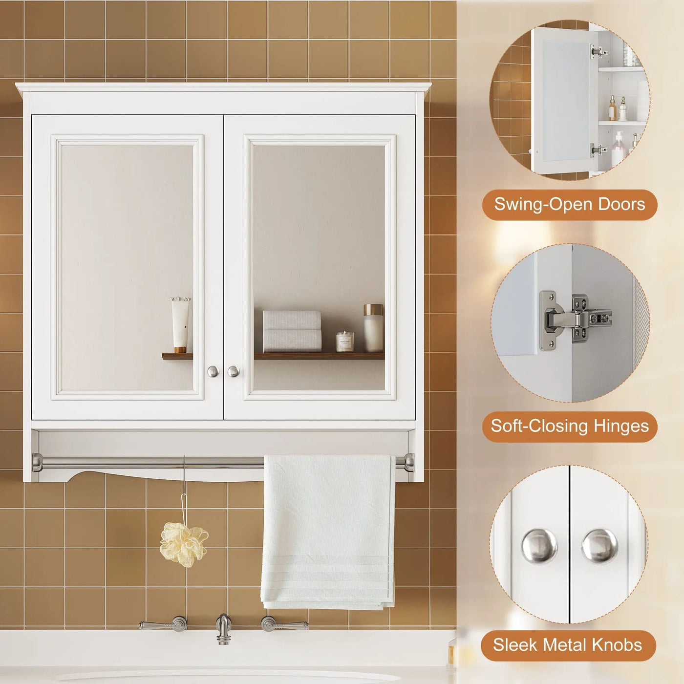 Modern Wall-Mounted Mirror Cabinet With Adjustable Shelves, Soft-Close Doors, High-Definition Mirror by Unique Piece Furniture