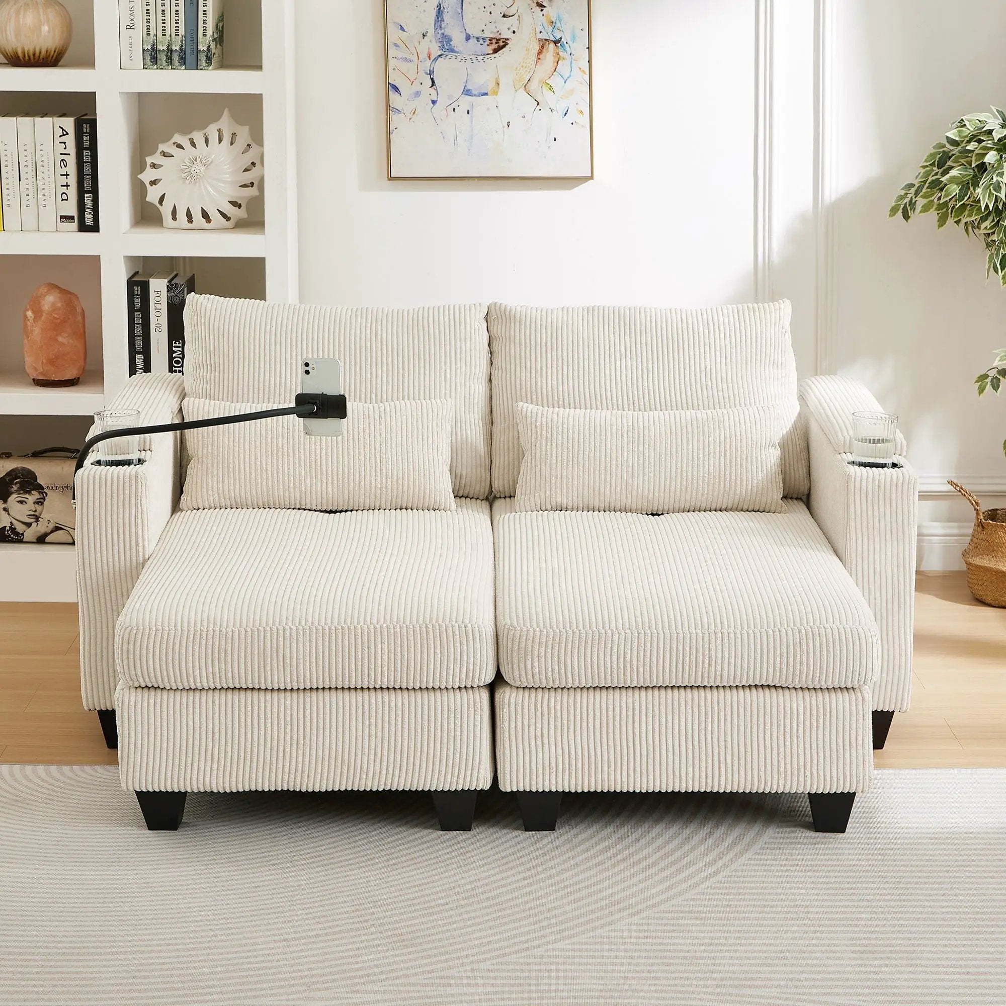 Convertible Chaise Lounge Sofa Chair With USB Ports, Cup Holders, Phone Holder And Storage by Unique Piece Furniture