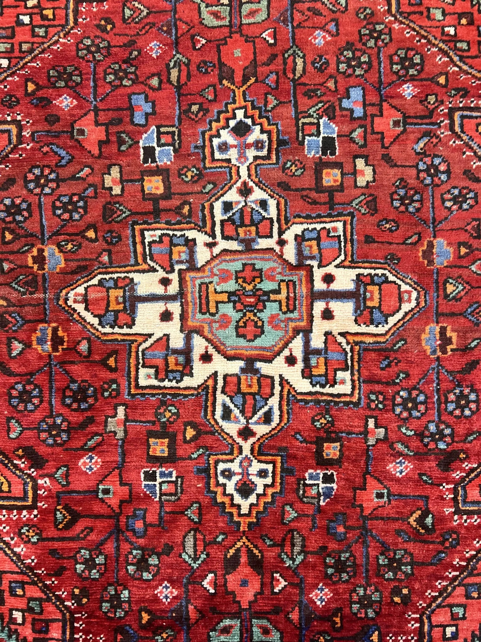Antique Persian Tribal Rug 4x7, Red, Geometric Medallion, Handmade, Wool, Persian Zanjan Rug by Jewel Rugs
