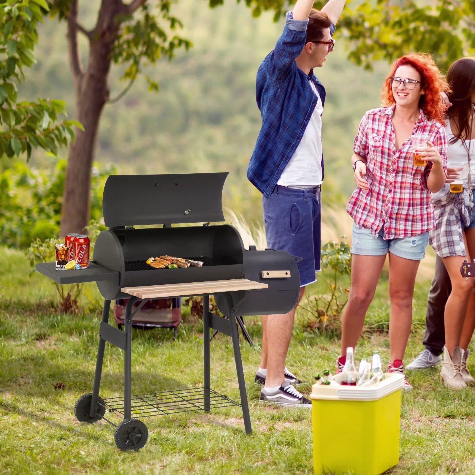 Outsunny 48' Steel Portable Backyard Charcoal BBQ Grill and Offset Smoker Combo by HouseOfZazla