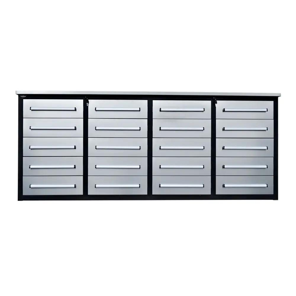 Garage Storage Cabinets With Workbench (With 20 Drawers) - Silver