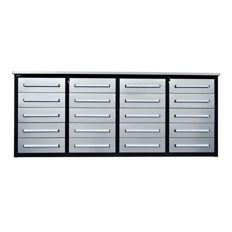 Garage Storage Cabinets With Workbench (With 20 Drawers) - Silver
