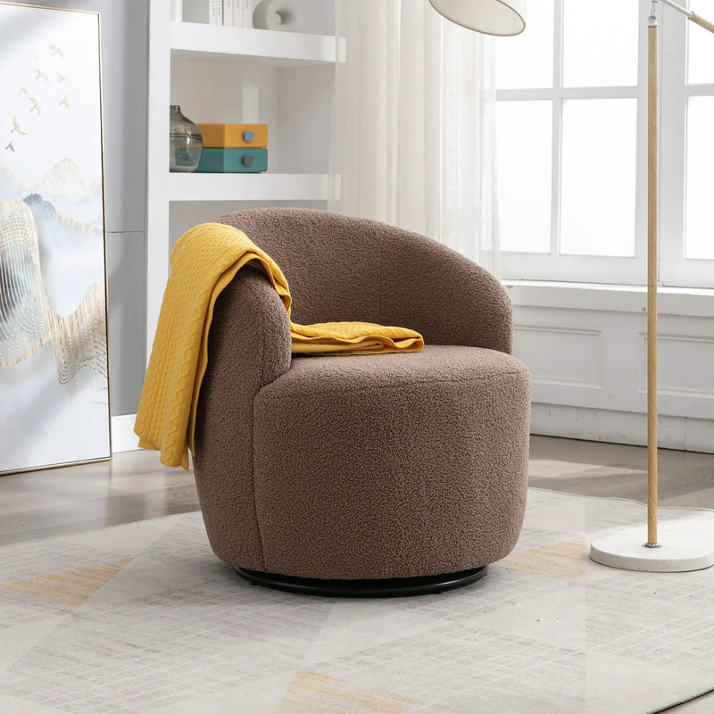 Teddy Fabric Swivel Accent Armchair Barrel Chair With Powder Coating Metal Ring by Unique Piece Furniture