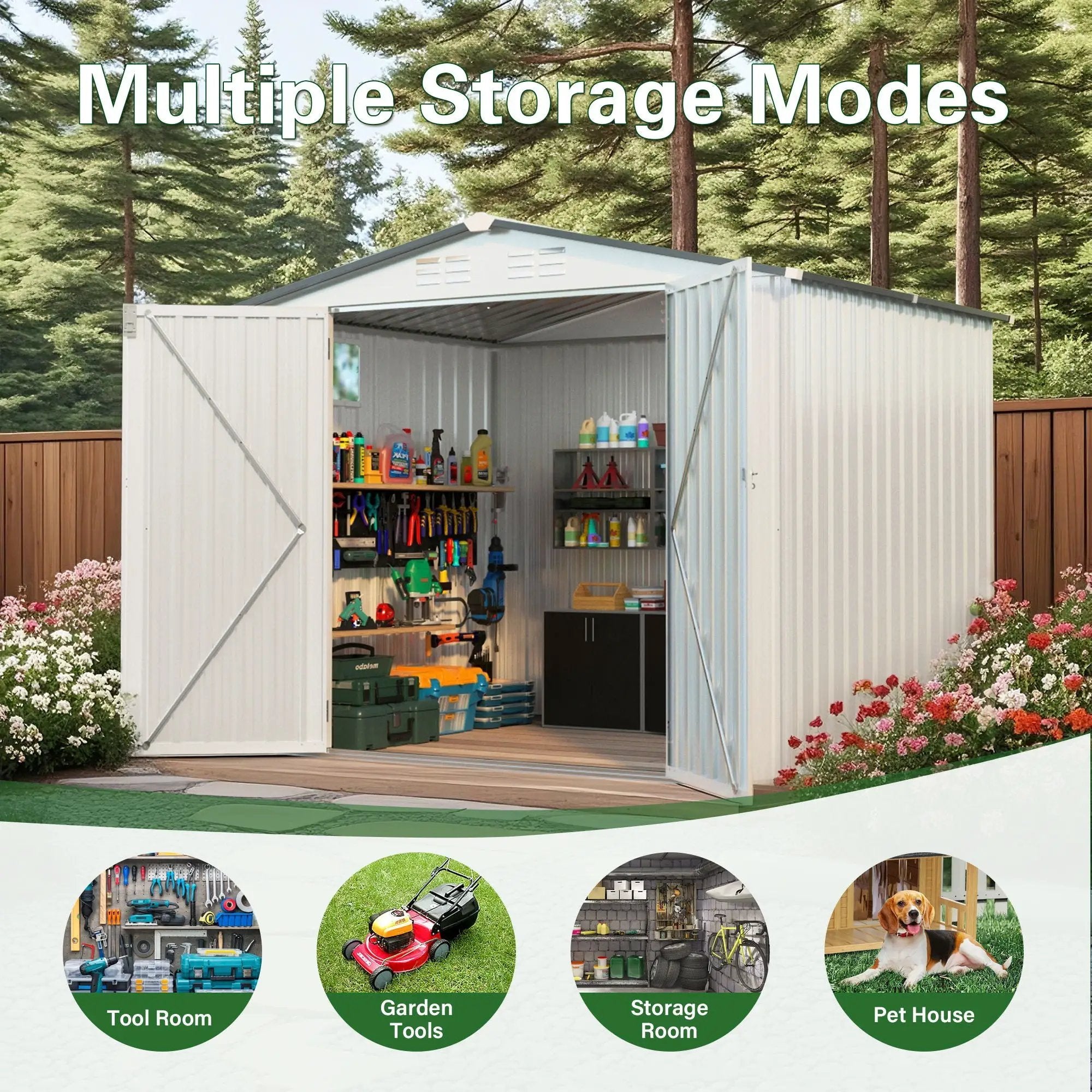 Garden Tool Shed Metal Storage Shed With Peaked Roof Waterproof Lockable Door by HouseOfZazla