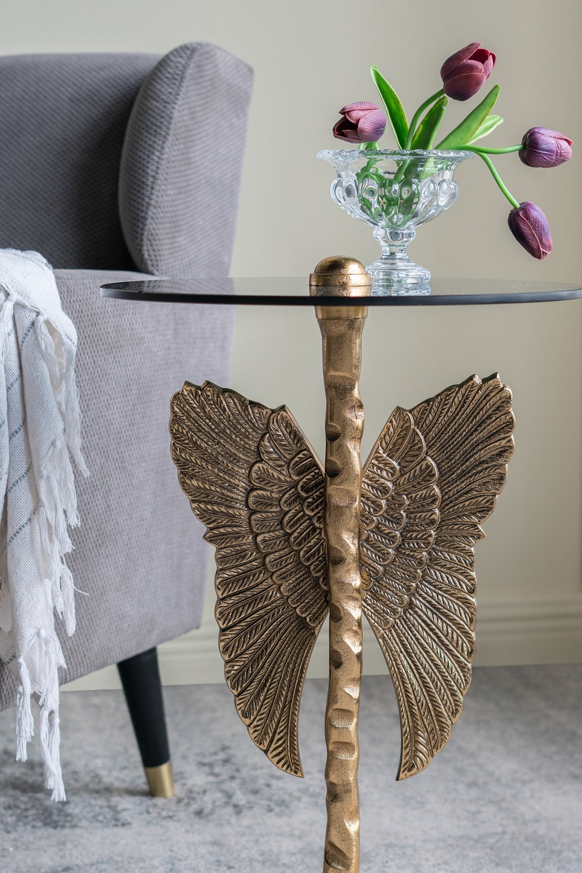 15.5x15.5x24" Round Top Accent Table With Angel Wings by HouseOfZazla
