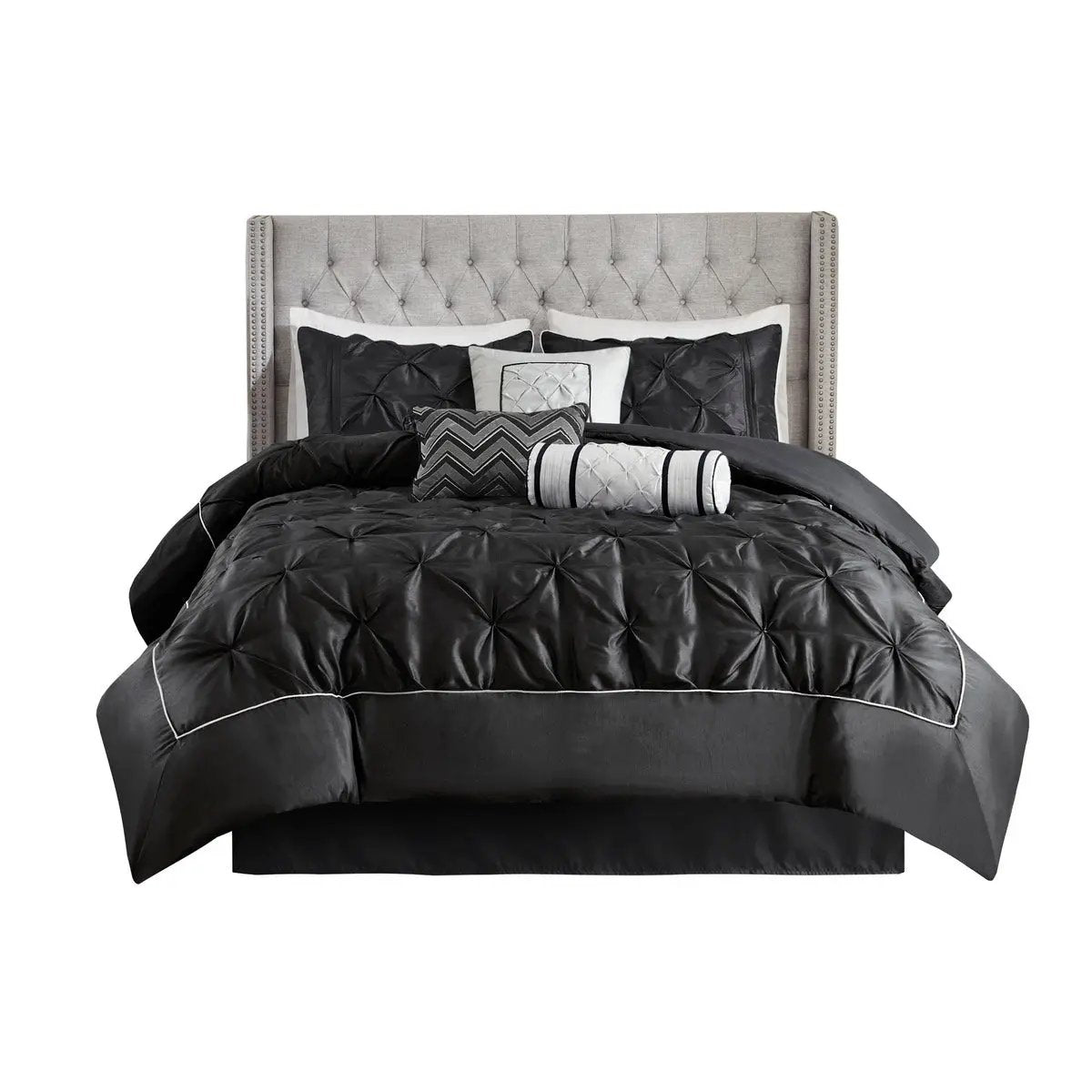 7 Piece Tufted Comforter Set Black Queen by HouseOfZazla