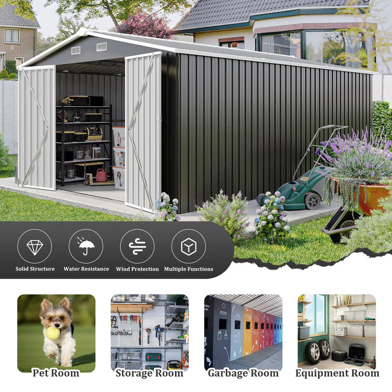 Campcraft Outdoor Storage Shed 10x14 FT with 3 Lockable Doors by HouseOfZazla