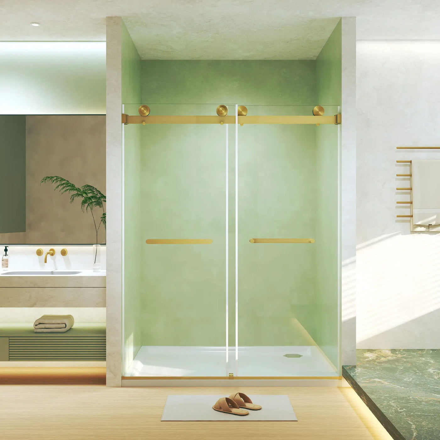 Frameless Double Sliding Shower Door by HouseOfZazla
