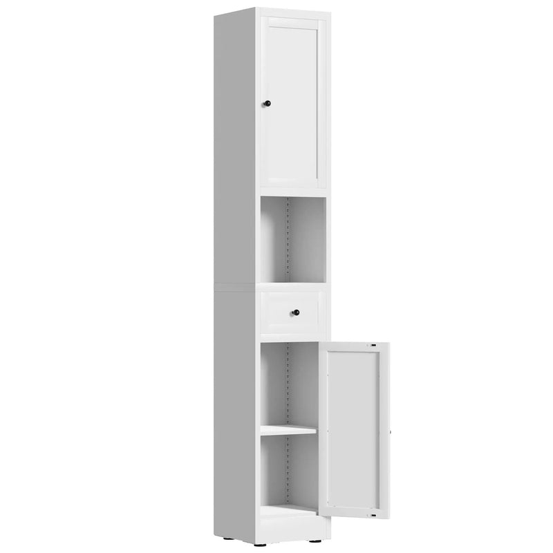 Tall Bathroom Storage Cabinet, 5-Tier Narrow With 2 Doors & Adjustable Shelves, Freestanding - White by HouseOfZazla