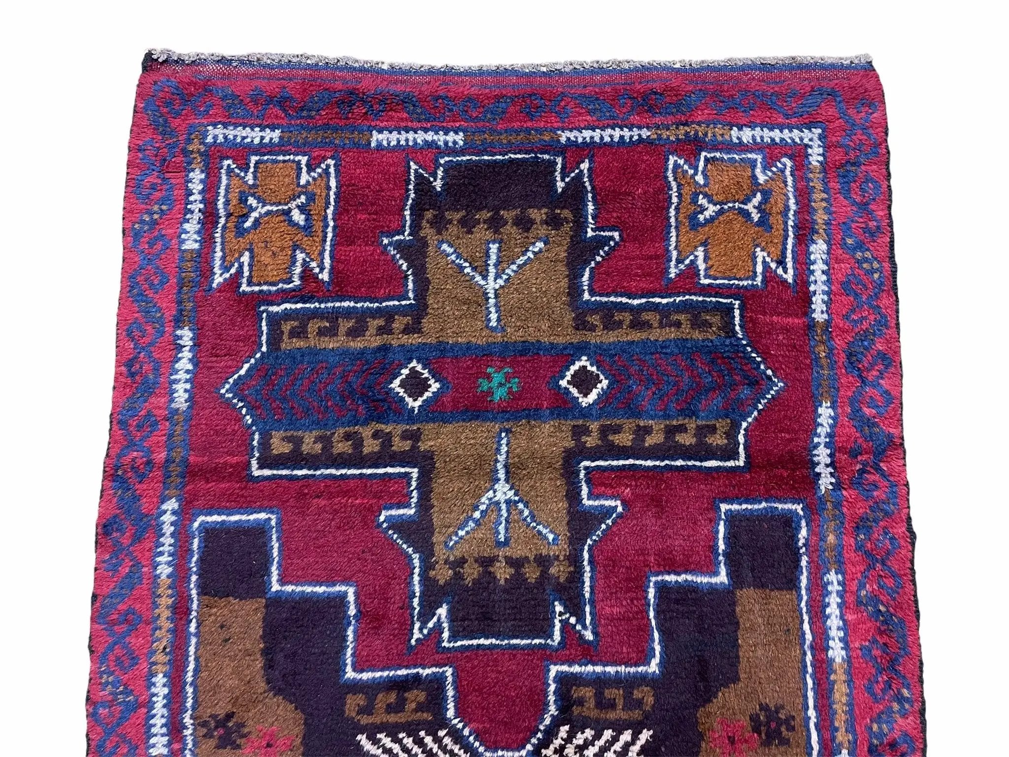 2' 10" X 4' 9" Vintage Handmade Tribal Wool Rug Balouchi Rug Afghan Rug Red Blue by Jewel Rugs