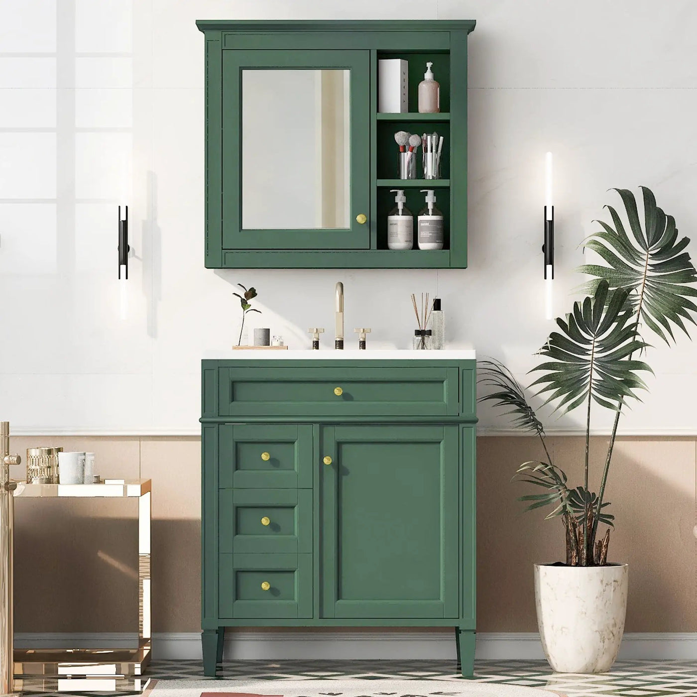 Bathroom Vanity With Medicine Cabinet, Royal Mirror Cabinet, Modern Bathroom Storage Cabinet With 2 Soft Closing Doors And 4 Drawers by Unique Piece Furniture