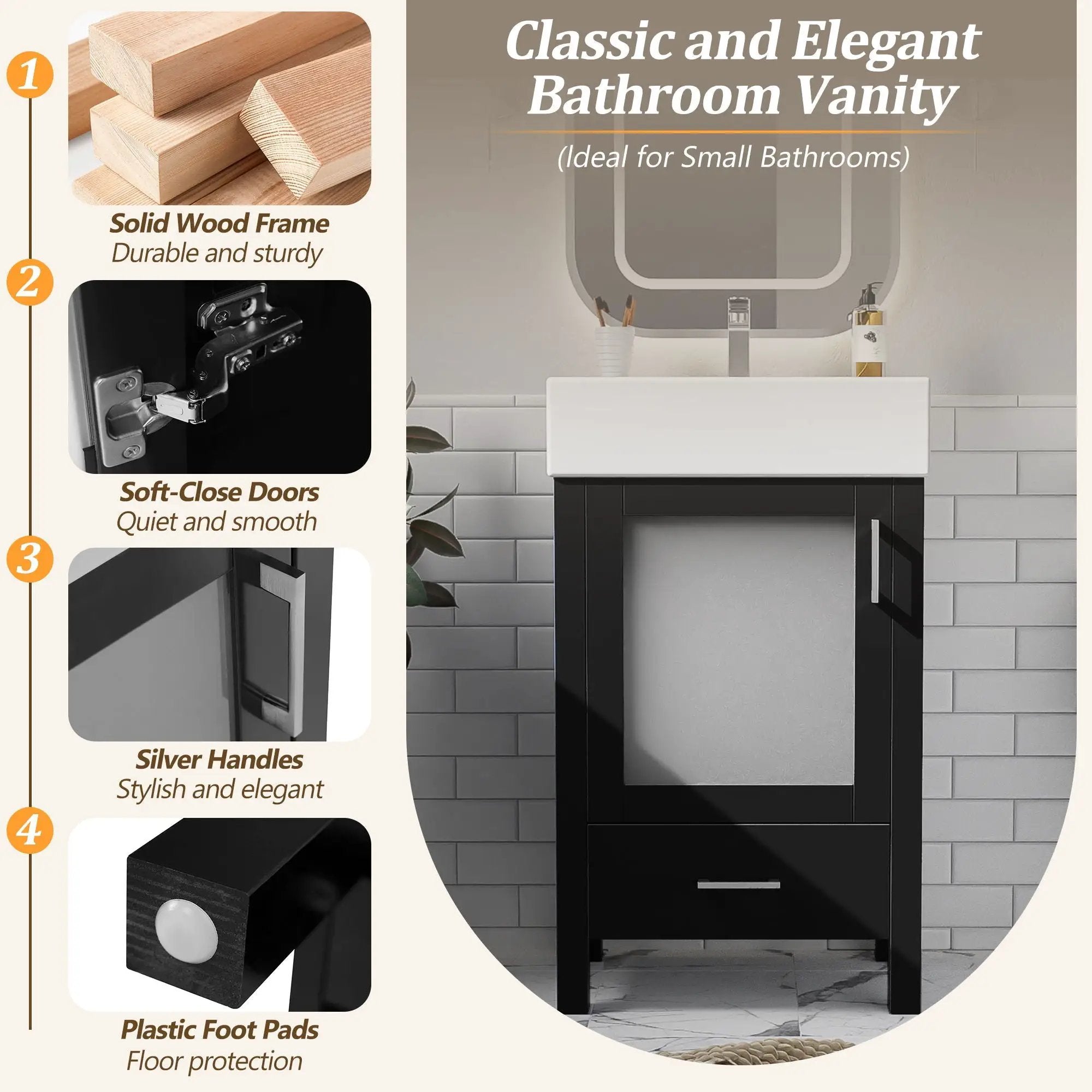 Bathroom Vanity With Ceramic Sink And Ample Storage, Ideal For Small Bathrooms by Unique Piece Furniture