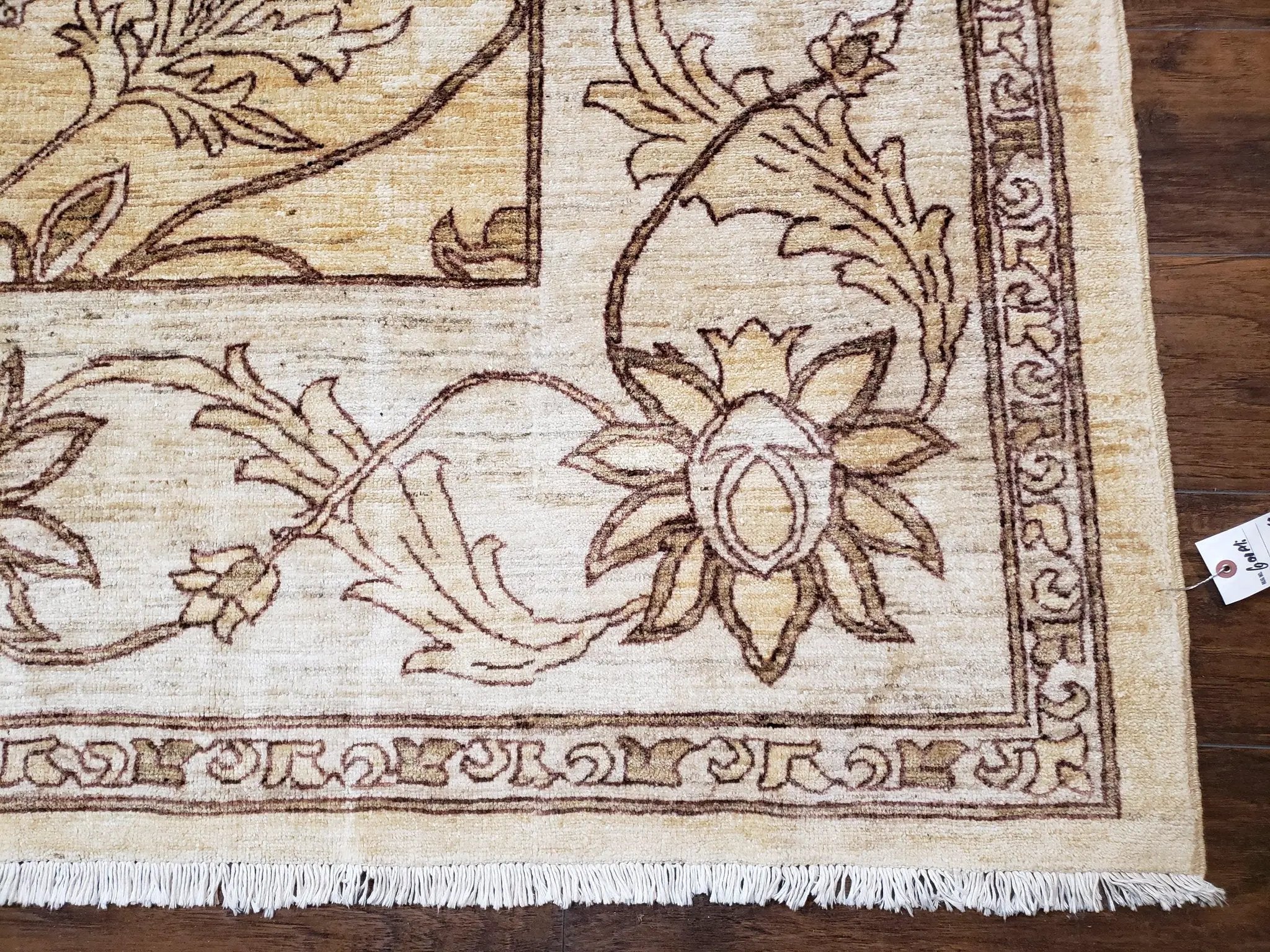Oversized Peshawar Chobi Oushak Area Rug 11.6 x 12.5, Wool Hand-Knotted Light Gold & Ivory Decorative Pakistani Floral Carpet, 11x12 - 12x13 by Jewel Rugs