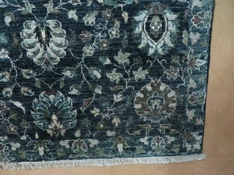 5' 6" X 8' Vintage Handmade Pakistani Floral Oriental Wool Rug Black Dark Grey by Jewel Rugs