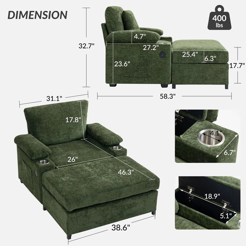 Fabric Sofa Bed With Cupholders And USB Charging Ports Chair For Living Room by Unique Piece Furniture