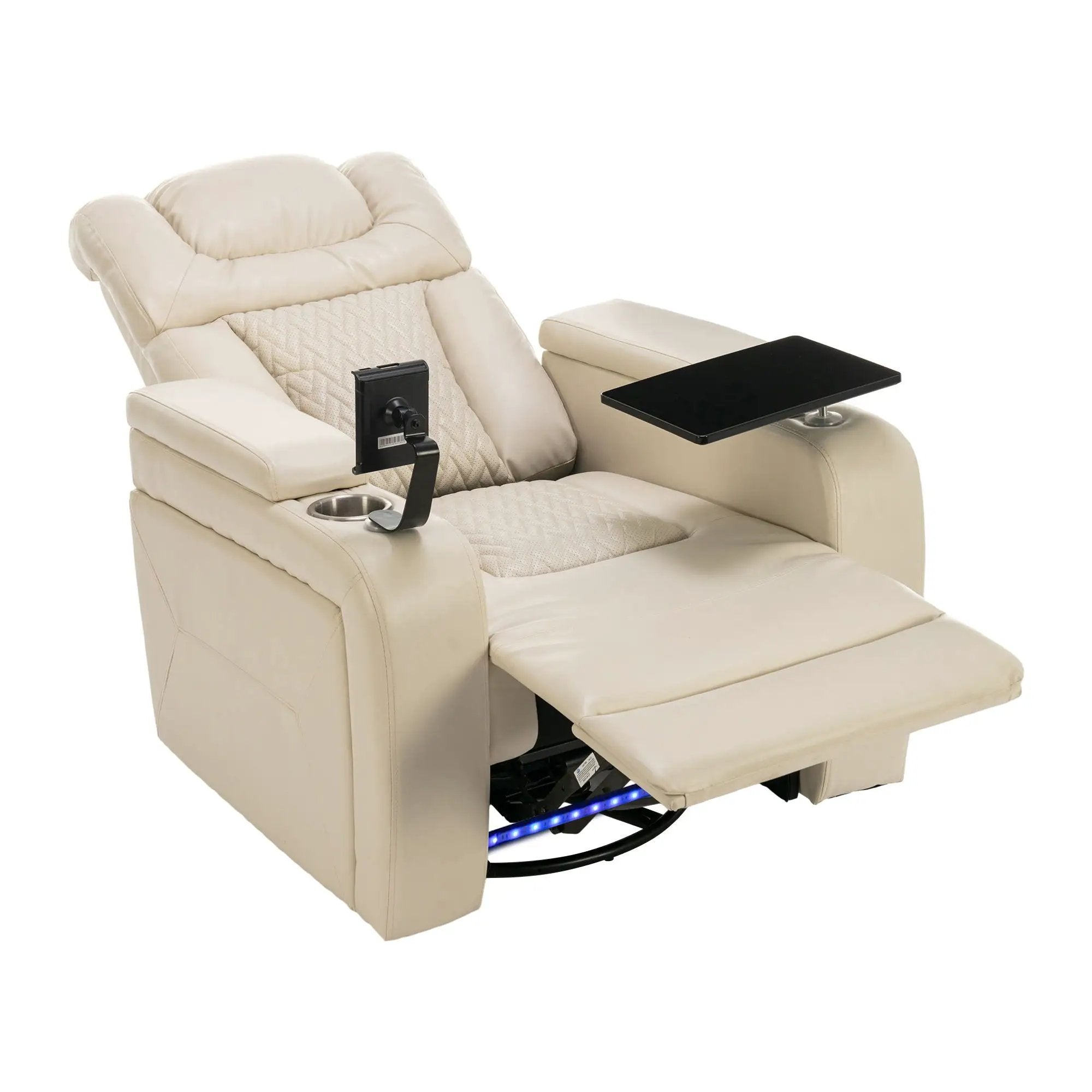 270 Degree Swivel Power Recliner With Tray Table, Phone Holder, Cup Holder, USB Port by HouseOfZazla