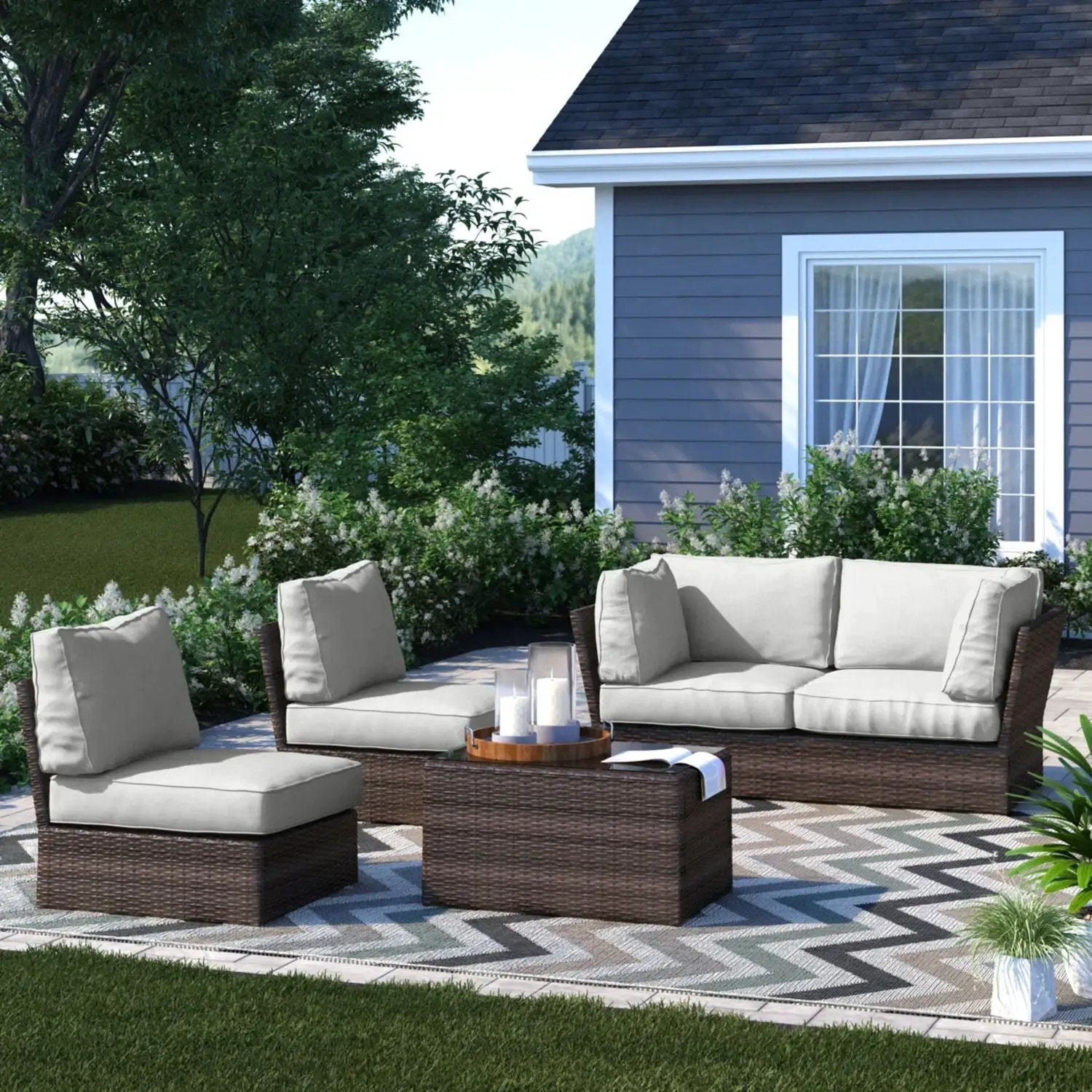 Comfortable Modern Patio Rattan Sectional Set With Cushions by Unique Piece Furniture
