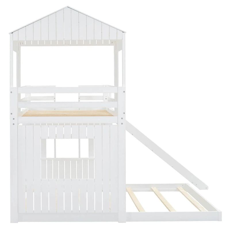 Loft Bunk Bed With Playhouse, Farmhouse, Ladder, Slide And Guardrails by HouseOfZazla