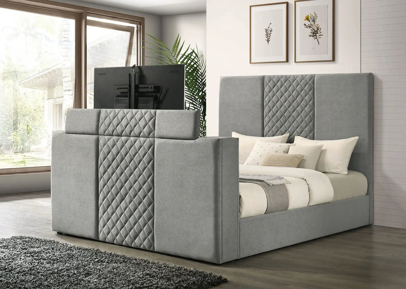 Tara 61-inch Upholstered Eastern King Panel TV Bed Grey by Unique Piece Furniture