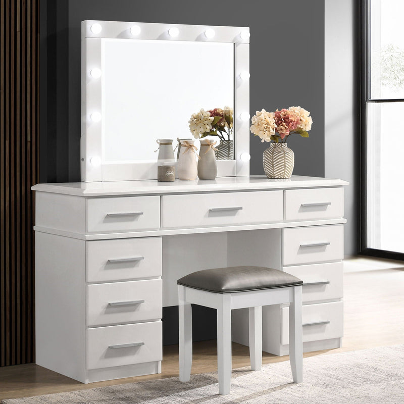 Sarah - 9 Drawer Vanity Desk With Mirror Set - White by HouseOfZazla