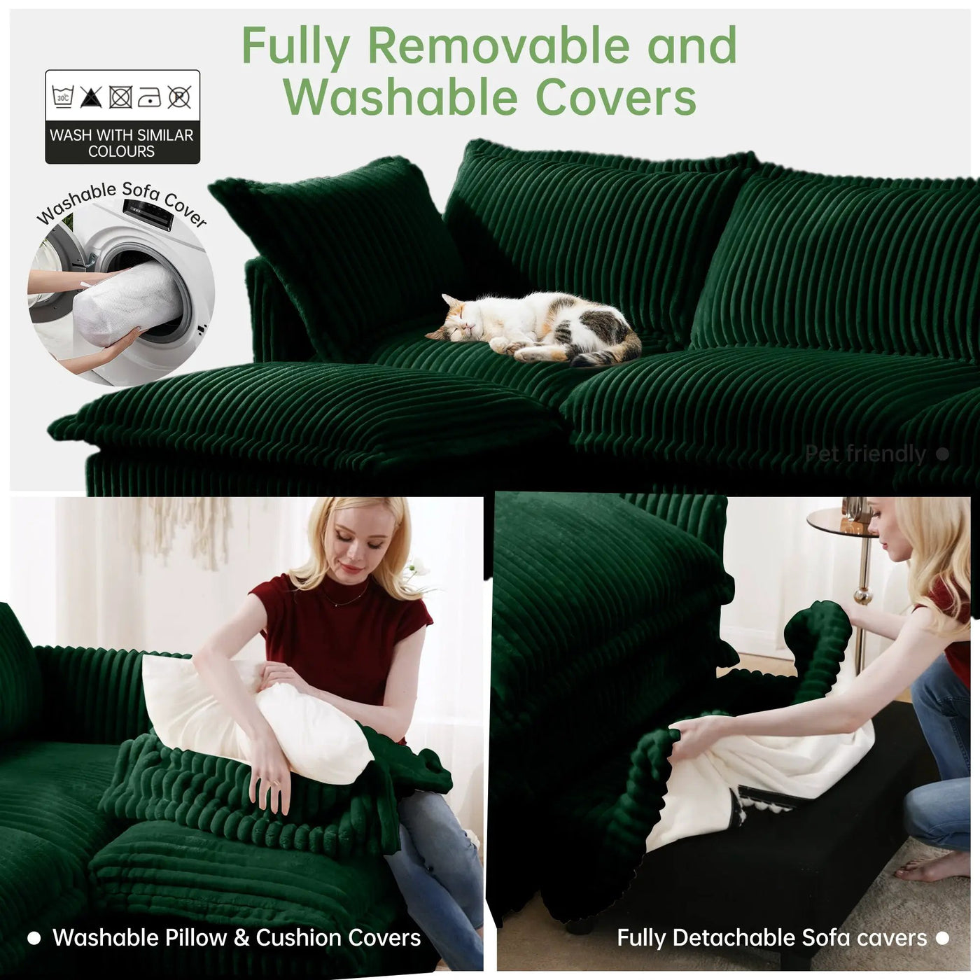 Slipcovered Sectional 2 Seater Sofa Couch with Convertible Ottoman by HouseOfZazla