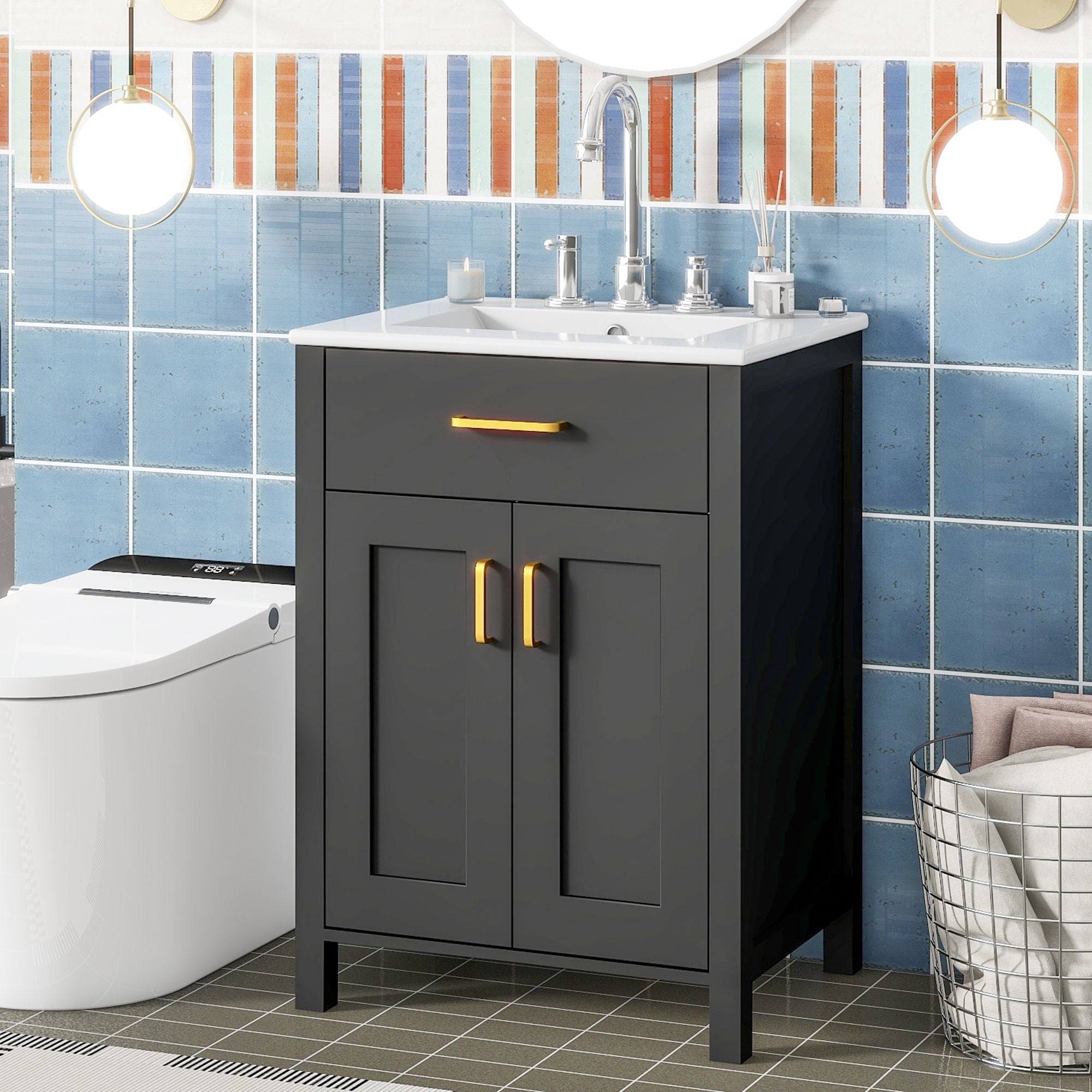 Bathroom Vanity Combo With Ceramic Sink, Luxurious Space-Saving Vanity, 2 Soft Close Doors by HouseOfZazla