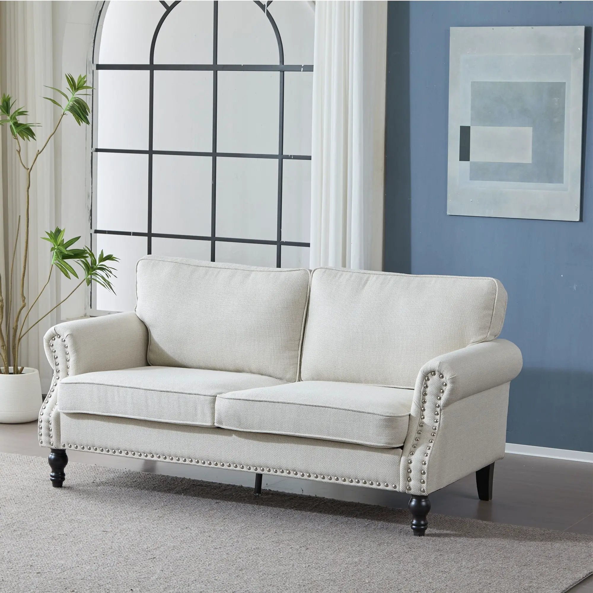 Rolled Arm Sofa With Nailhead Trim With Wooden Legs by Unique Piece Furniture