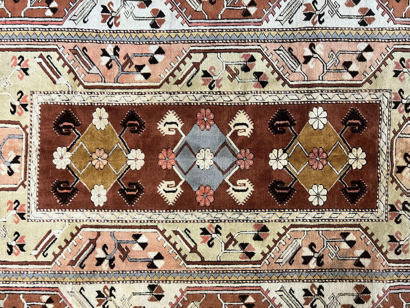Turkish Rug 7x10, Wool Hand Knotted Vintage Carpet, Geometric Kazak Pattern by Jewel Rugs