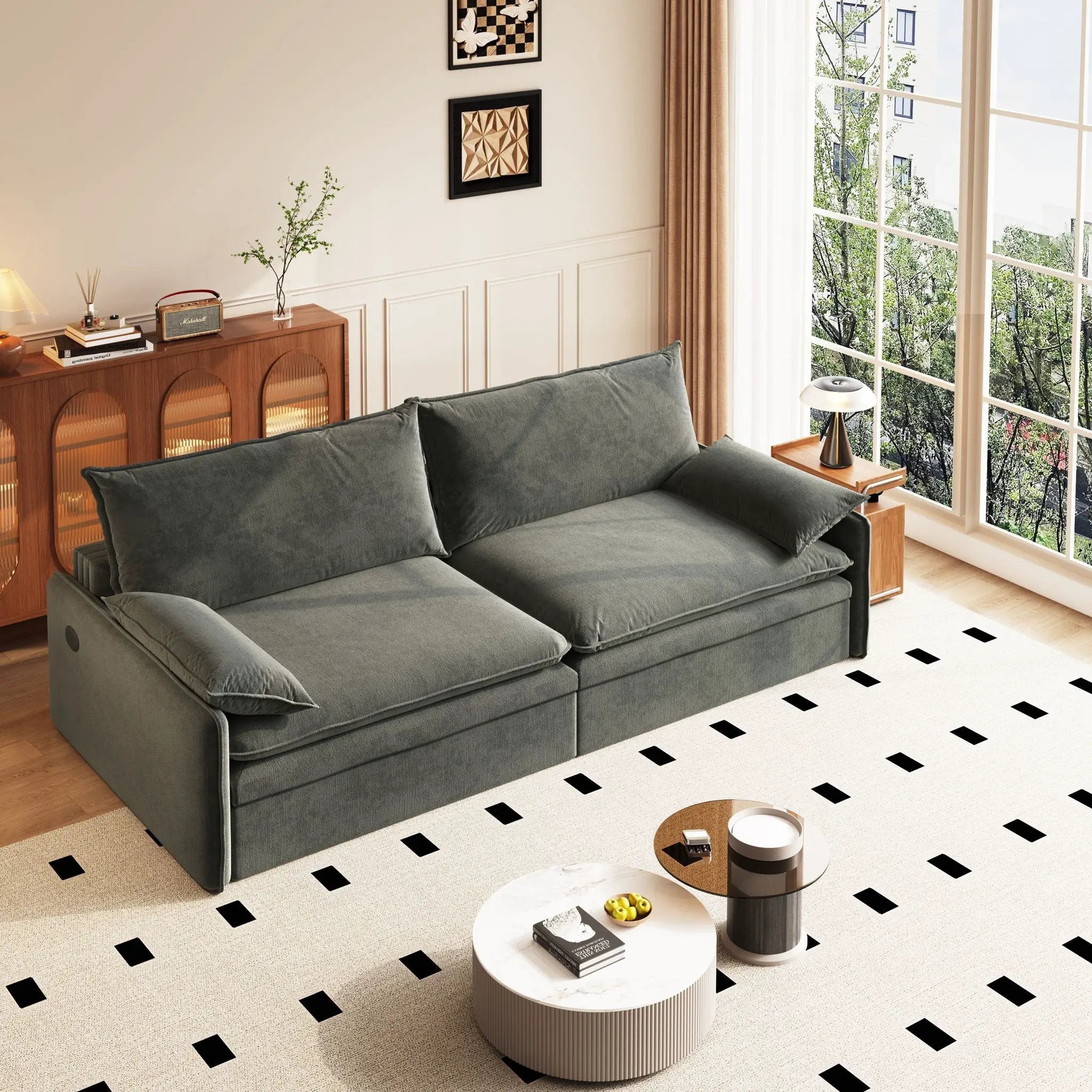 4 Seat Convertible Sleeper Sofa Bed, Modern With Storage