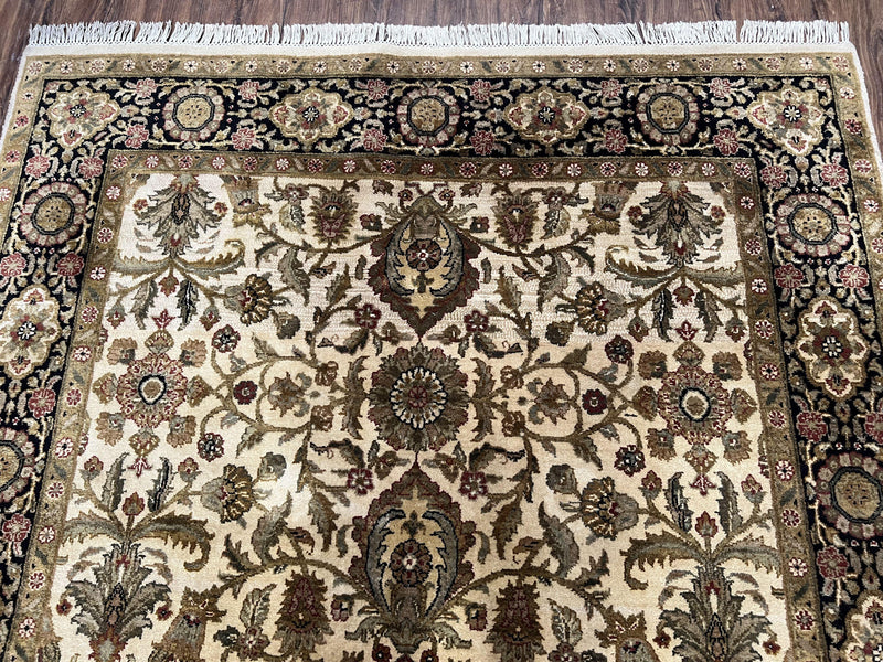 Indo Mahal Rug 6x9, Indian Floral Carpet 6 x 9, Beige and Black, Allover Design, Living Room Rug, Bedroom Rug, Traditional Rug, Vintage Rug by Jewel Rugs