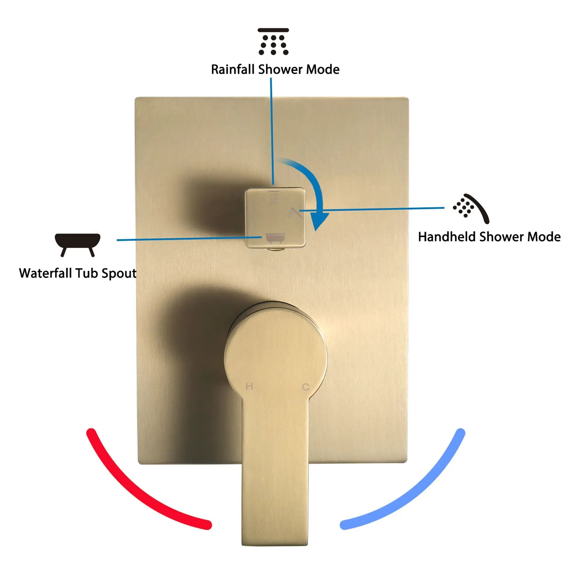 Contemporary Shower System With 12" Rainfall Head And Handheld Spray, Wall Mounted