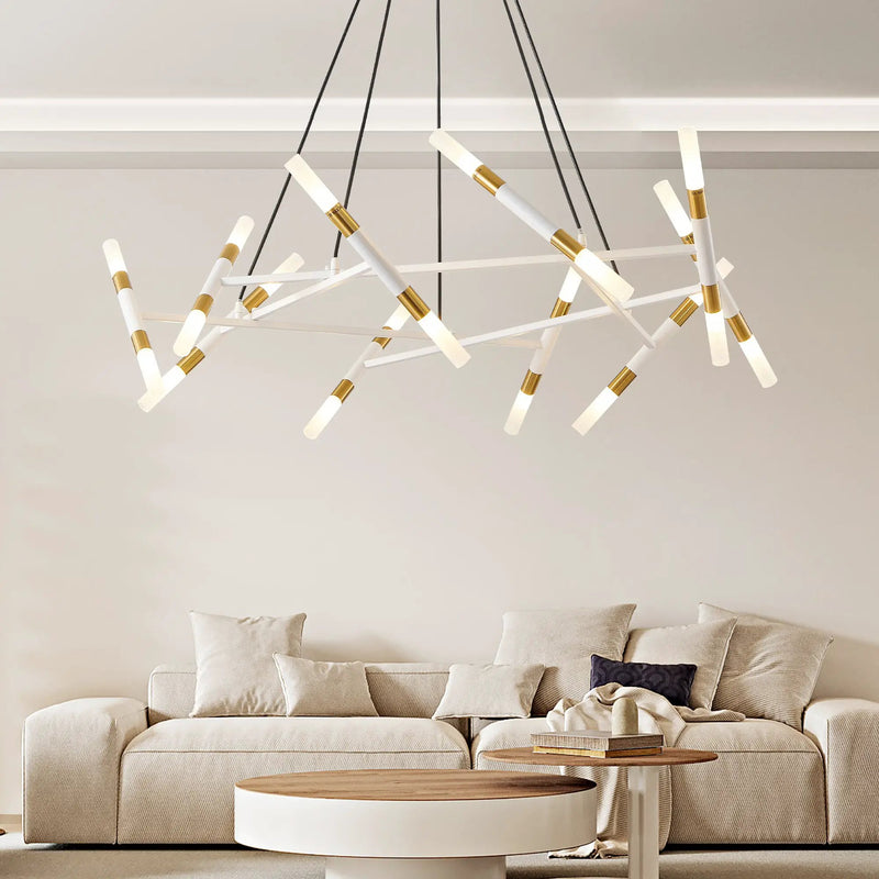 41" White & Golden Modern Chandelier Light Fixture by HouseOfZazla