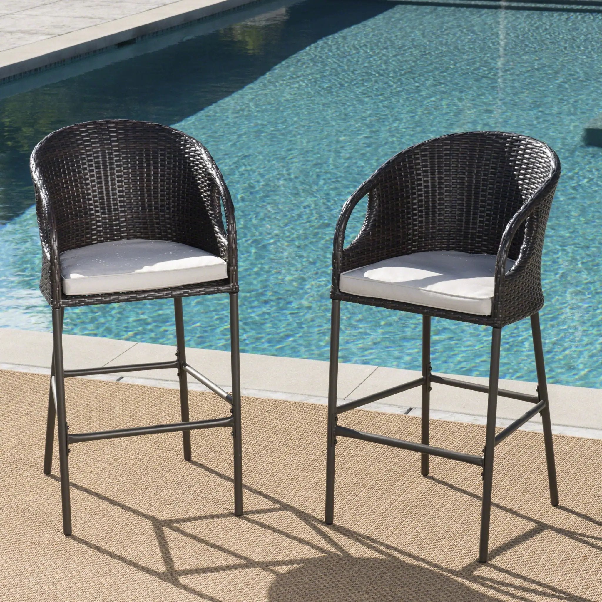 Outdoor 31" Rattan Barstools With Waterproof Cushions (Set of 2) - Multi Brown by HouseOfZazla