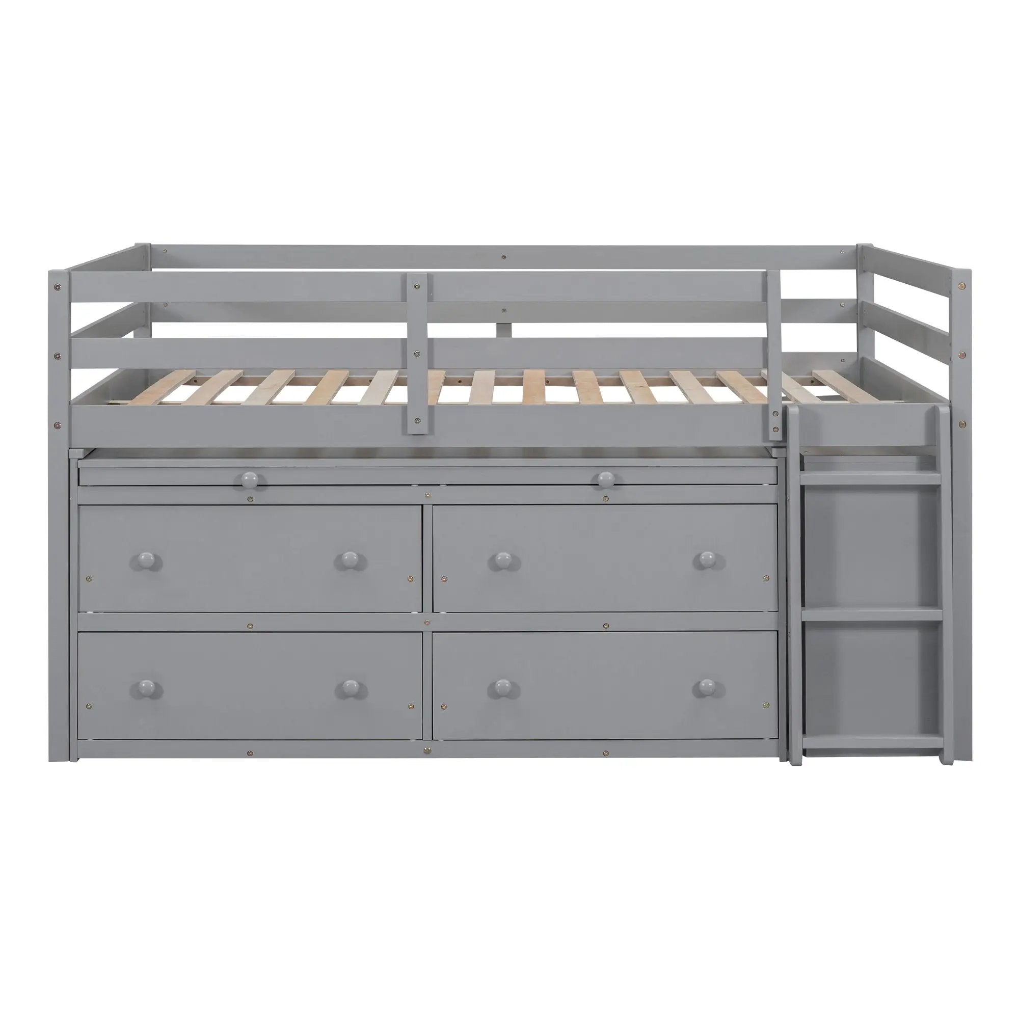 Loft Bed With Retractable Writing Desk And 4 Drawers, With Lateral Portable Desk And Shelves by HouseOfZazla